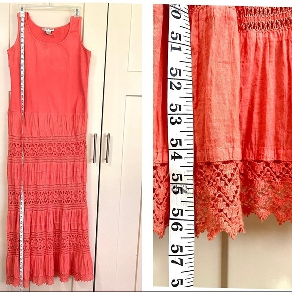 Orange Sleeveless Maxi Dress Small Cotton Boho Sleeveless Tiered Cottagecore - Picture 10 of 10
